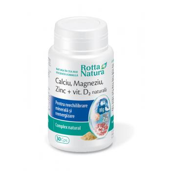 Calciu, magneziu, zinc + vitamina d2 naturala 30 cps ROTTA NATURA