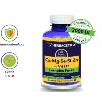 Ca+Mg+Se+Si+Zn cu Vit D3 Complex Forte 120 cps HERBAGETICA