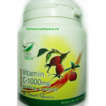 Vitamina c 1000 mg macese si acerola cu aroma portocale 100 cps PRO NATURA