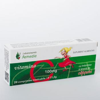 Vitamina c 100mg cu aroma de capsuni 20 cpr REMEDIA