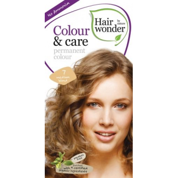 Vopsea permanenta fara amoniac, colour & care, 7 medium blond, hairwonder  40+20 ml HENNAPLUS